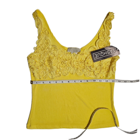 Fashque Vintage NWT Yellow Lace Trim Embroidered Tank Top Cami Sleeveless - Picture 11 of 13